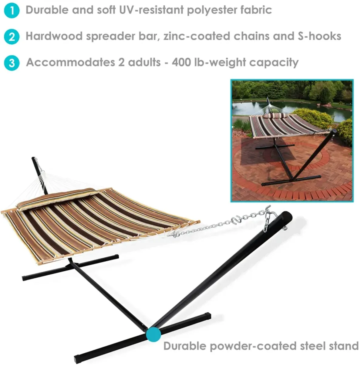 Sunnydaze Large Quilted Fabric Hammock with Steel Stand and Pillow