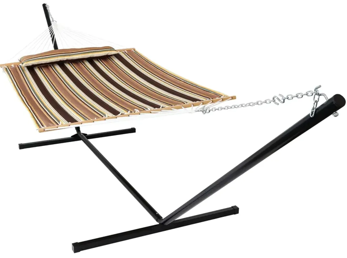 Sunnydaze Large Quilted Fabric Hammock with Steel Stand and Pillow