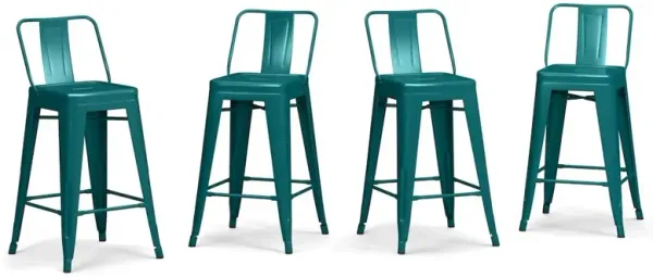Simpli Home Rayne 24 Inch Metal Counter Height Stool (Set Of 4) In Teal Blue