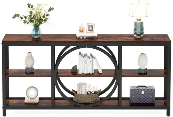 Tribesigns Extra Long Console Table, 70.9 inch Narrow Sofa Tables with 3 Tier Wood Storage Shelves Industrial Metal Frame for Entryway Hallway Living Room Behind Couch, Rustic Brown Black