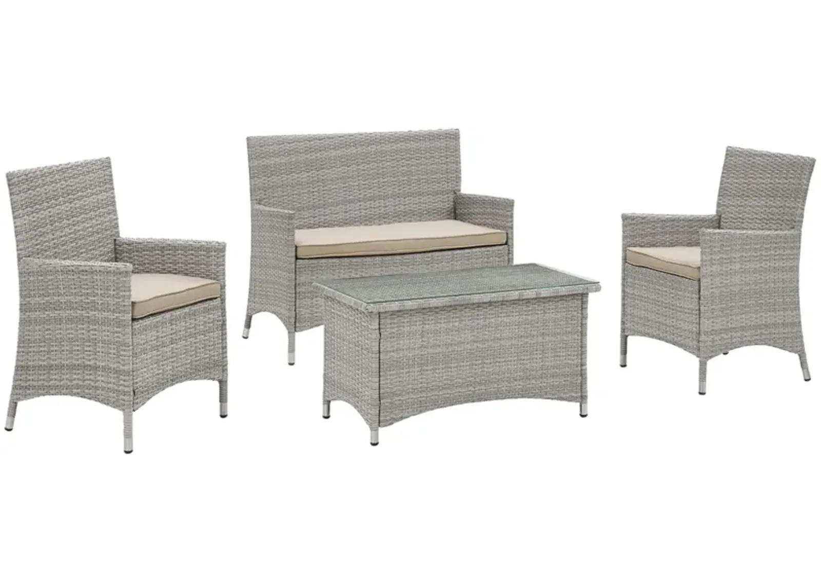 Bridge Wicker Rattan Outdoor Patio Sectional Sofa Set - Gray, Distressed Chic Design, Aluminum Frame, Tempered Glass Coffee Table, Weather-Resistant Cushions