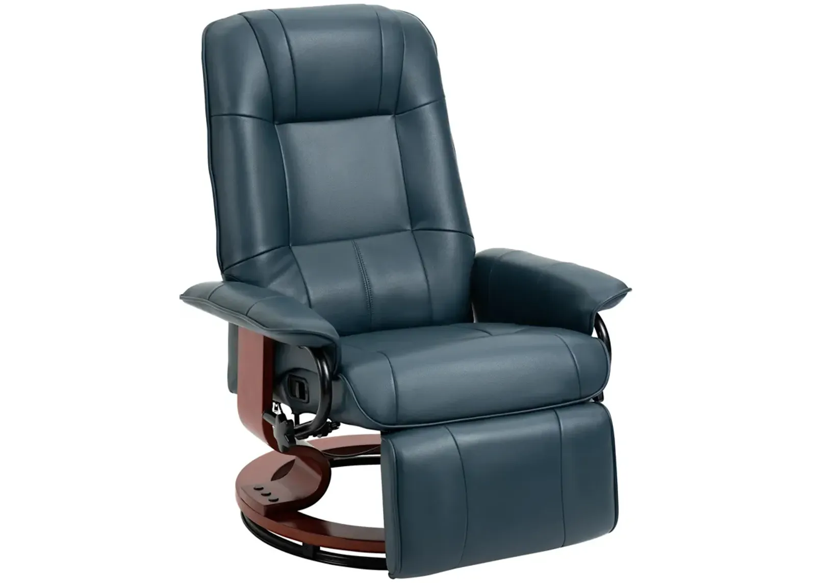 Blue Lounge Luxury: Faux Leather Swivel Recliner with Footrest