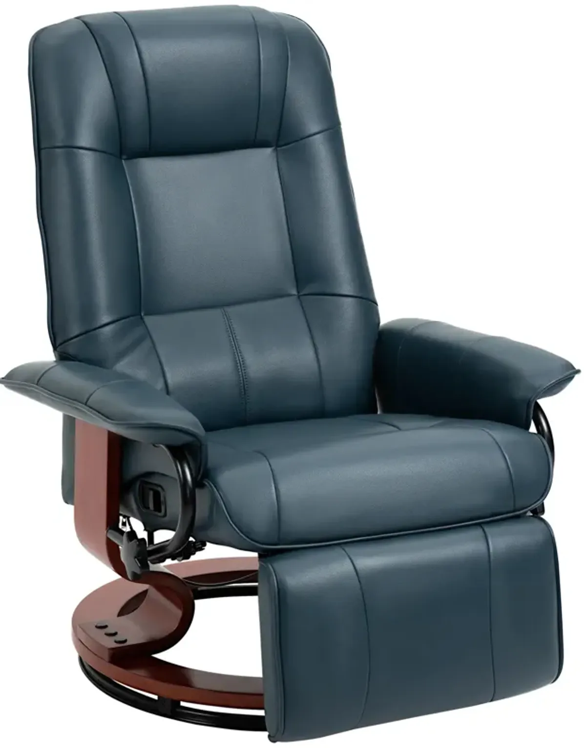 Blue Lounge Luxury: Faux Leather Swivel Recliner with Footrest