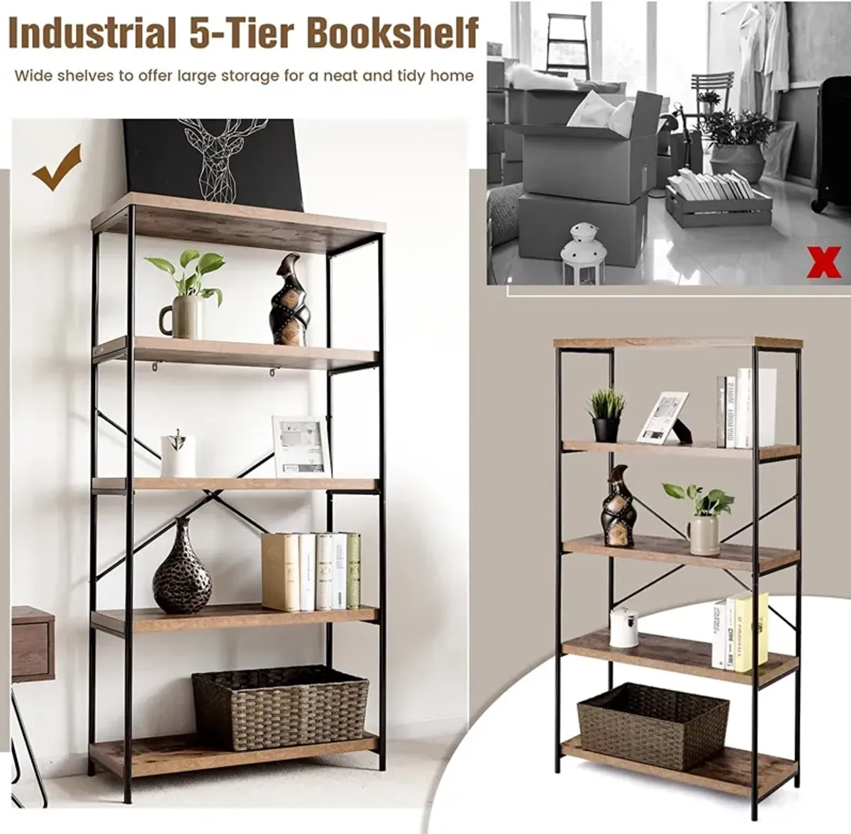 Multipurpose Open Bookcase Industrial Rack Wide Standing Storage Shelf