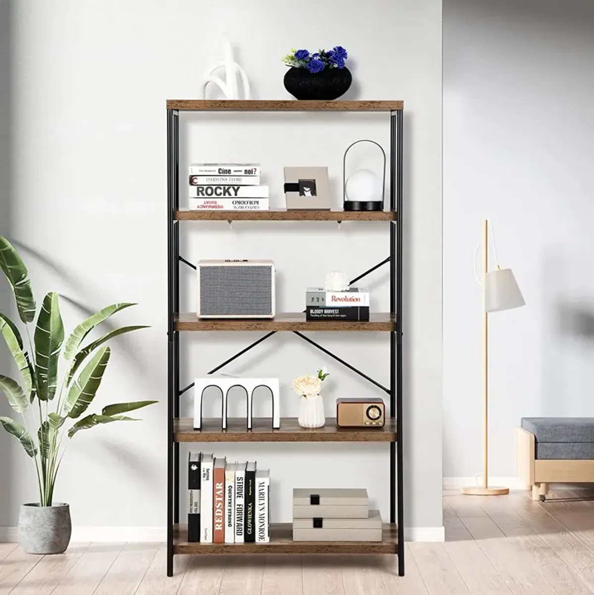 Multipurpose Open Bookcase Industrial Rack Wide Standing Storage Shelf