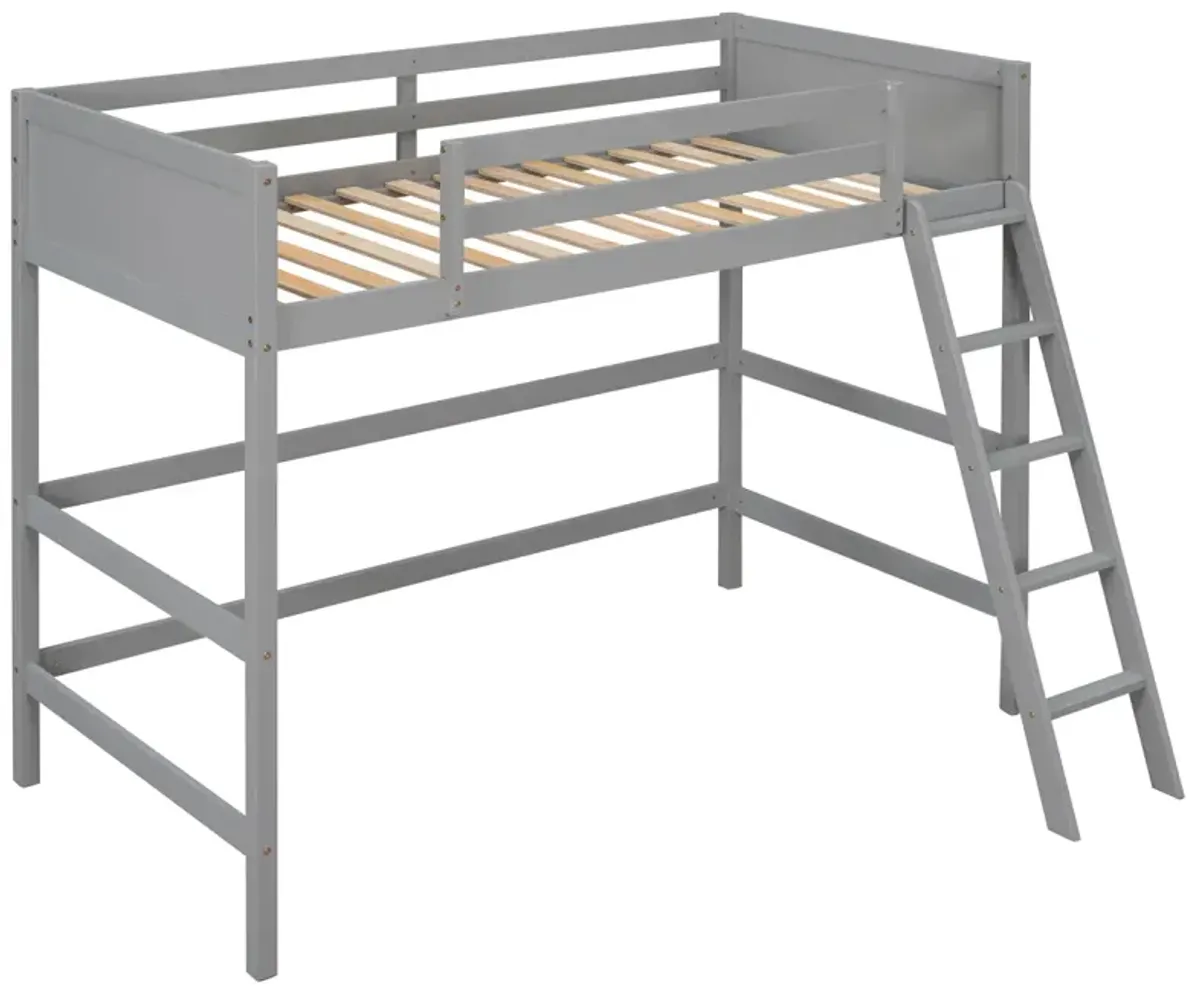 Solid Wood Twin Size Loft Bed with Ladder