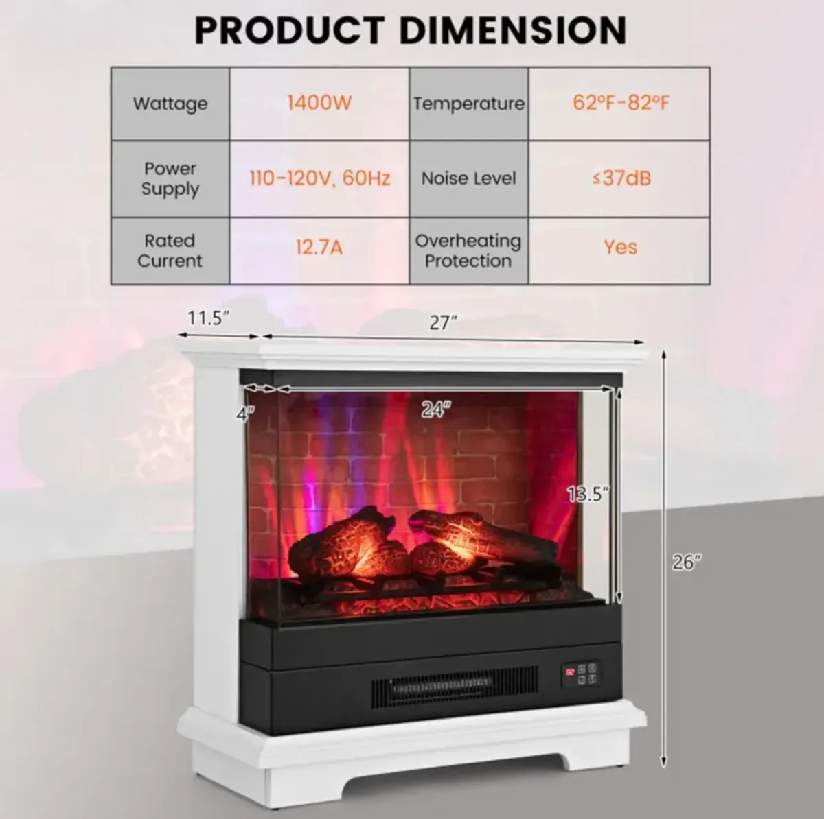 Hivvago 27 Inch Freestanding Fireplace with Remote Control