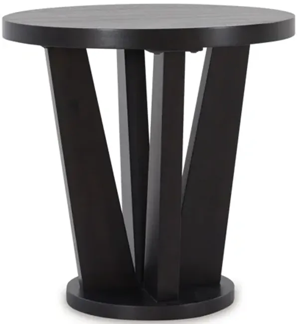 Chloe Side End Table, 24 Inch Round, Angled Pedestal Base, Dark Brown - Benzara