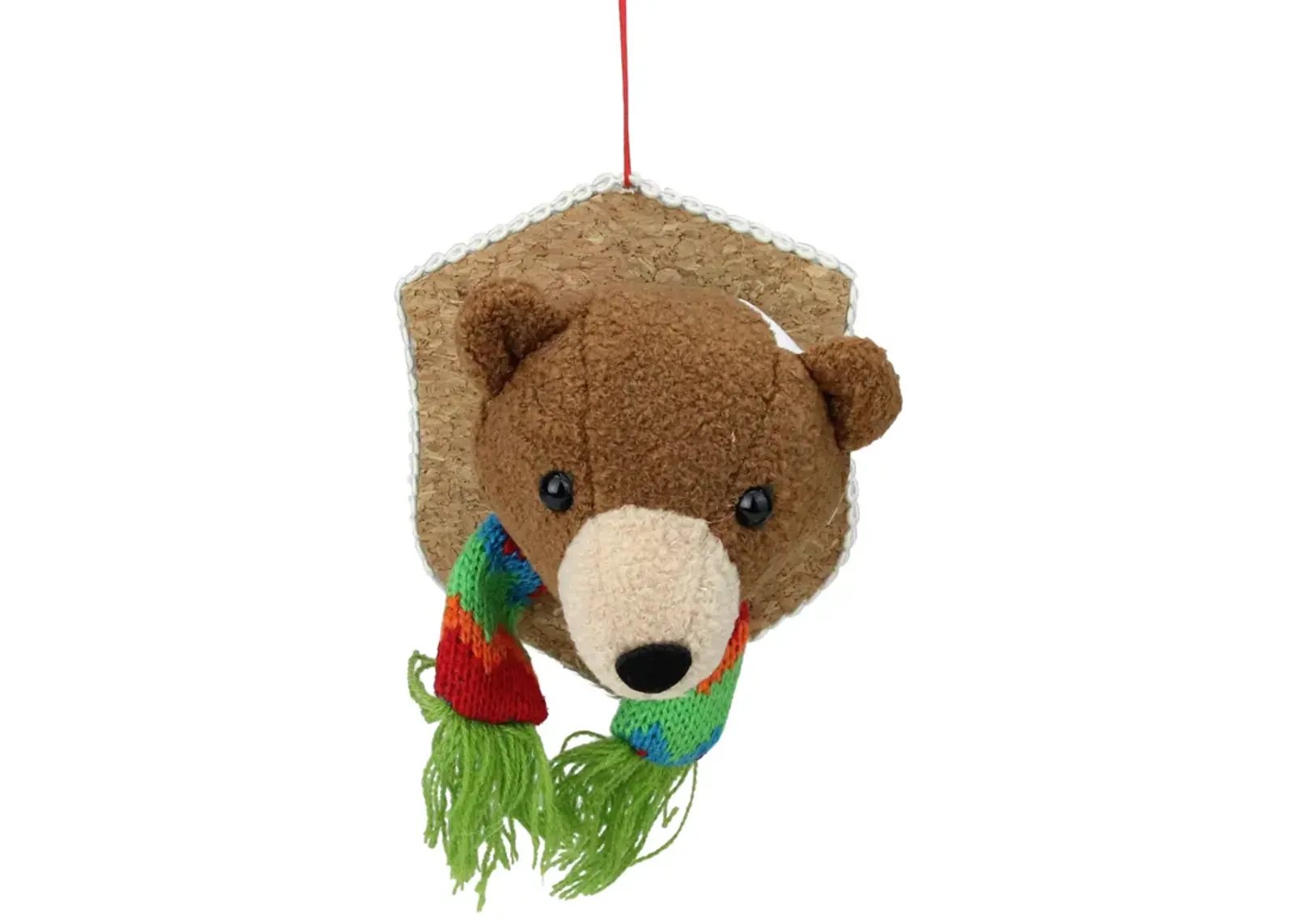 5" Brown and Green Stuffed Bear Head Christmas Ornament