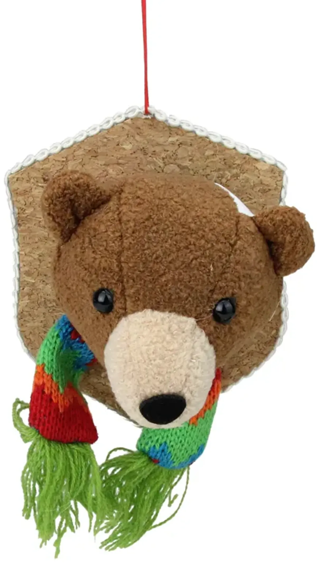 5" Brown and Green Stuffed Bear Head Christmas Ornament