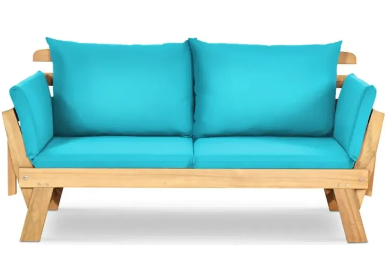 Patio Convertible Solid Wood Sofa with Cushion