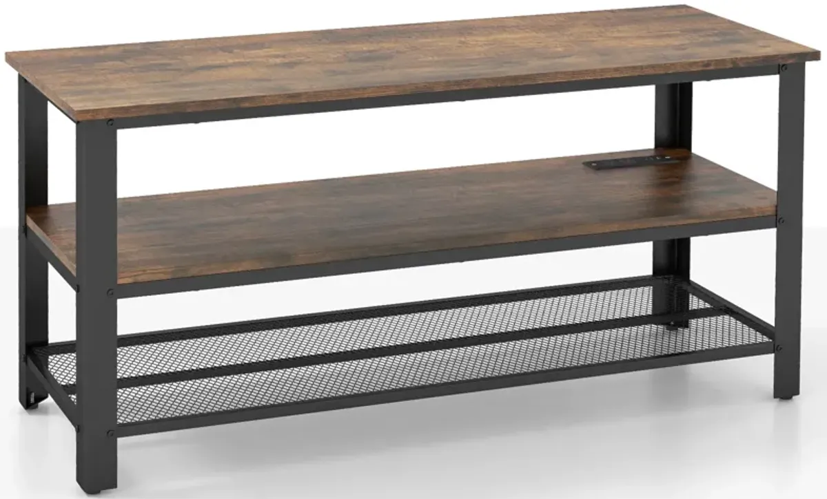 Industrial TV Stand up to 50 Inches with Power Outlets and USB Ports-Rustic Brown