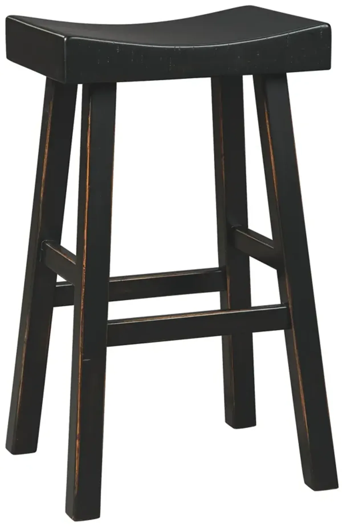 31 Inch Wooden Saddle Stool with Angular Legs, Set of 2, Black - Benzara