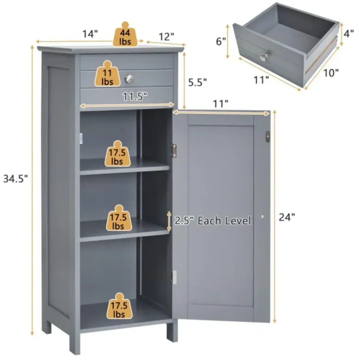 Hivvago Wooden Storage Free-Standing Floor Cabinet with Drawer and Shelf