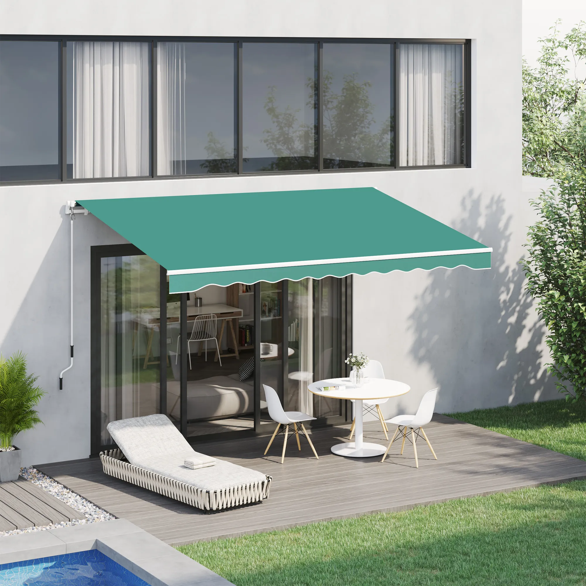 Outsunny 13' x 8' Retractable Awning, Patio Awnings, Sunshade Shelter w/ Manual Crank Handle, UV & Water-Resistant Fabric and Aluminum Frame for Deck, Balcony, Yard, Green