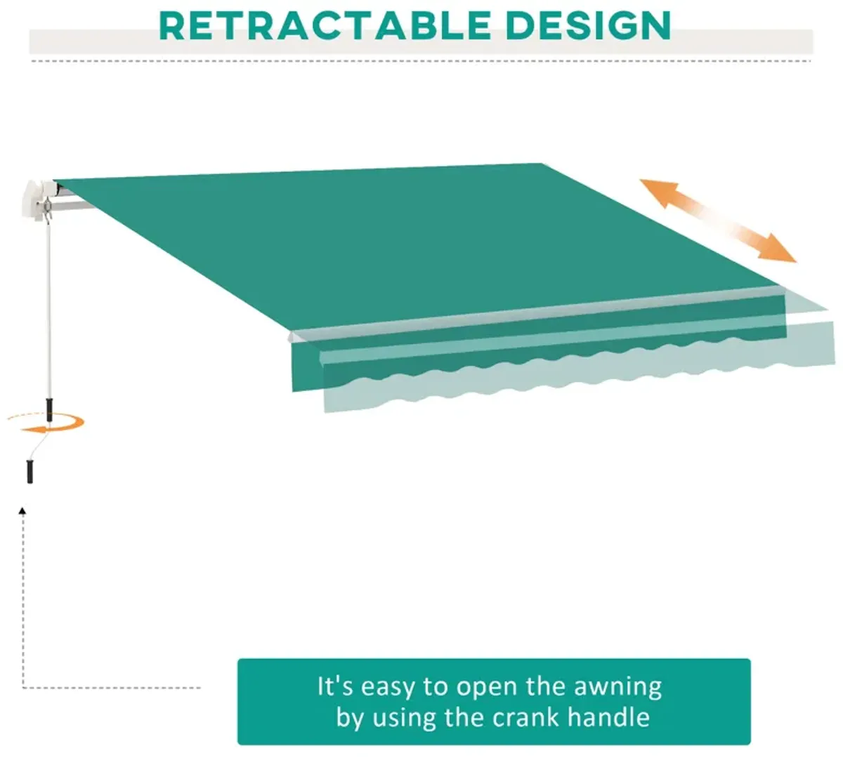 Outsunny 13' x 8' Retractable Awning, Patio Awnings, Sunshade Shelter w/ Manual Crank Handle, UV & Water-Resistant Fabric and Aluminum Frame for Deck, Balcony, Yard, Green
