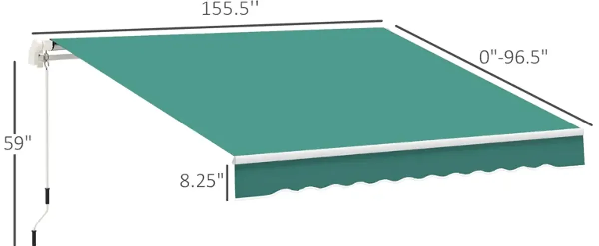 Outsunny 13' x 8' Retractable Awning, Patio Awnings, Sunshade Shelter w/ Manual Crank Handle, UV & Water-Resistant Fabric and Aluminum Frame for Deck, Balcony, Yard, Green