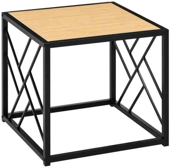 Black Modern End Table: Accent Side Table with Metal Frame for Bedroom, Living Room