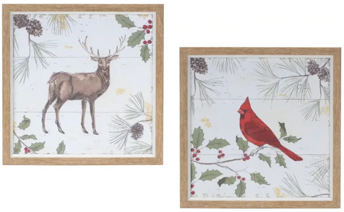 Framed Deer And Cardinal Bird Wall Art (Set of 2)