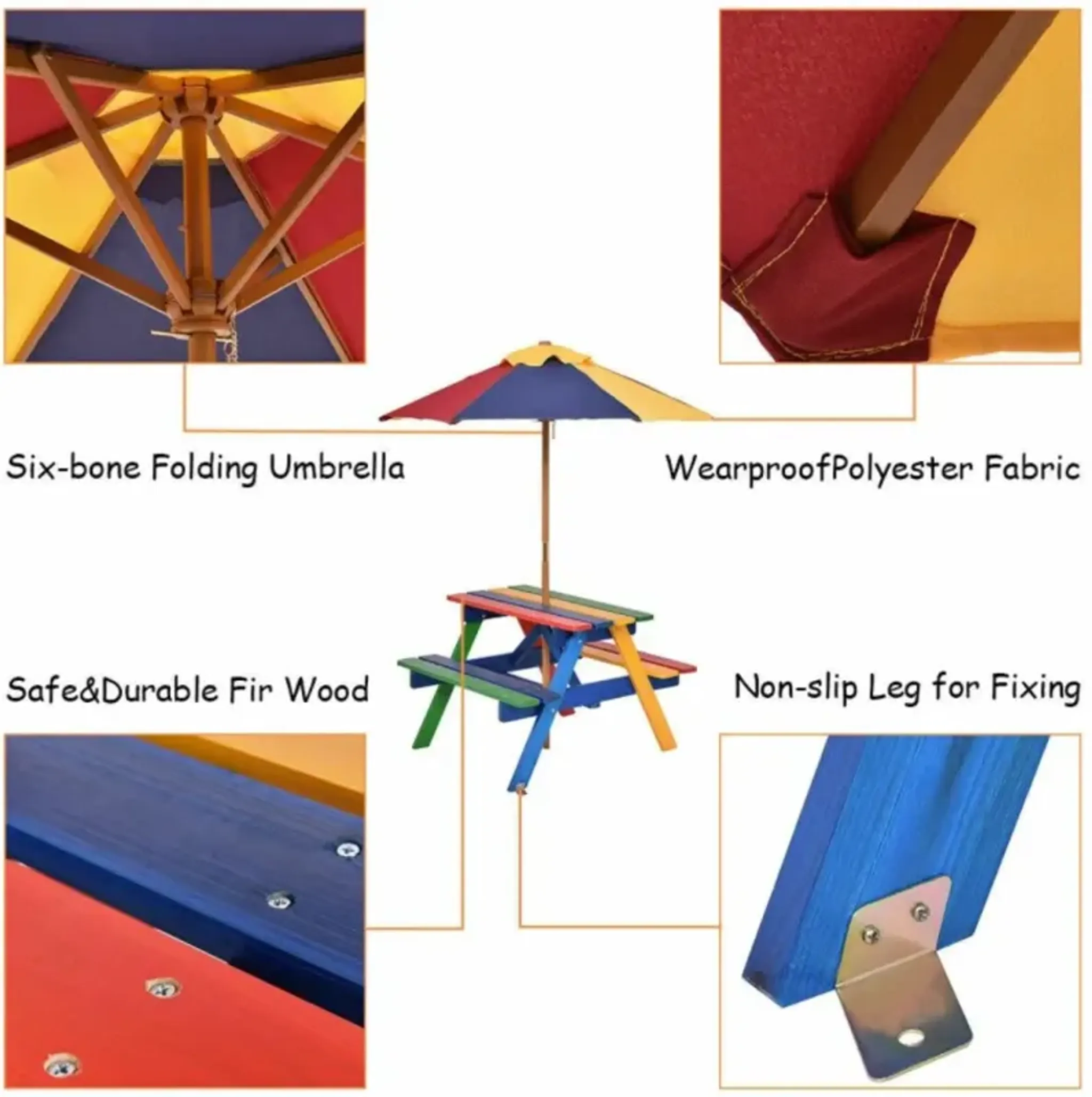 Outdoor 4-Seat Kid's Picnic Table Bench with Umbrella | Furniture.com