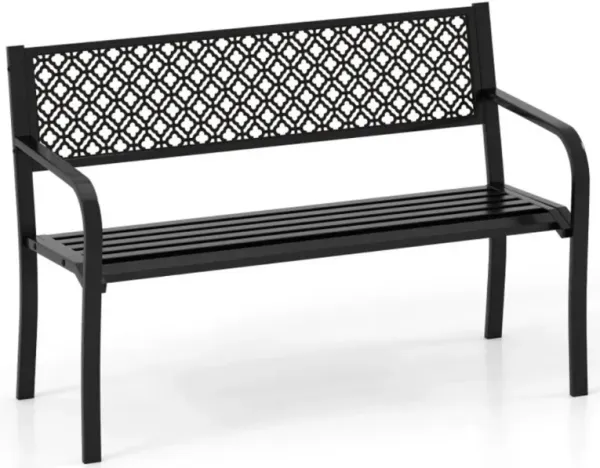 Hivvago Outdoor Garden Bench with Geometric Lattice Backrest and Slatted Seat