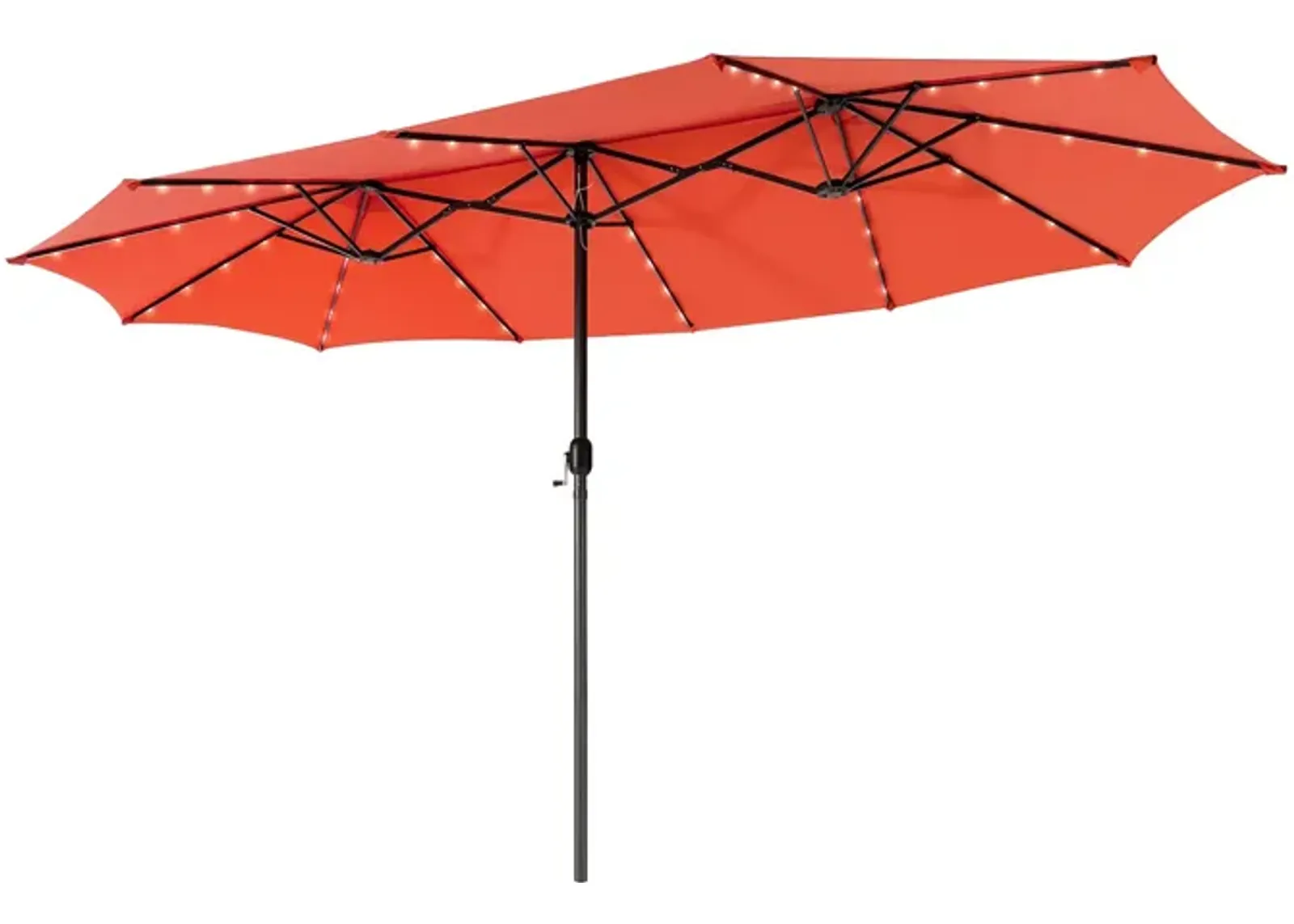 15-Foot Twin Patio Umbrella with 48 Solar LED Lights for Outdoor Lighting