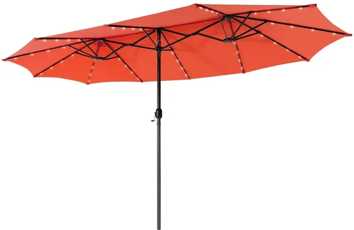 15-Foot Twin Patio Umbrella with 48 Solar LED Lights for Outdoor Lighting