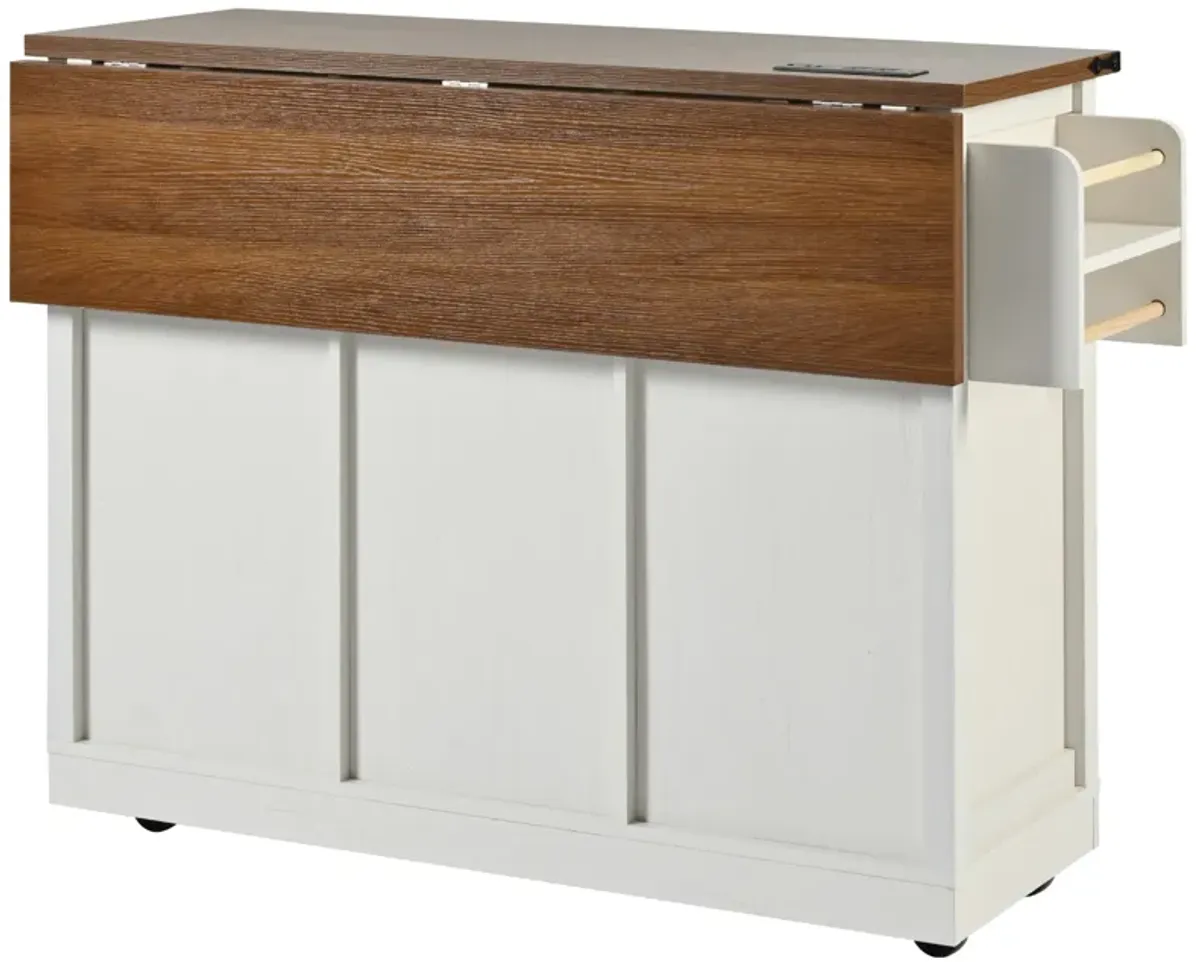 Merax Farmhouse Kitchen Island with Power Outlet