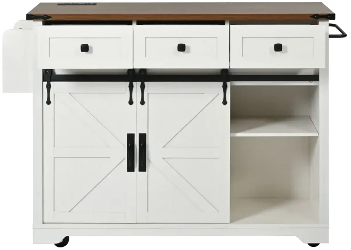 Merax Farmhouse Kitchen Island with Power Outlet