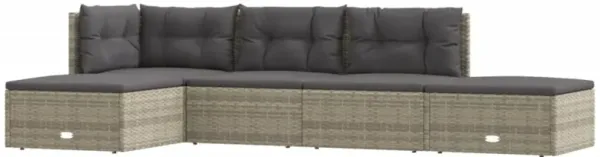 vidaXL 5 Piece Patio Lounge Set with Cushions Gray Poly Rattan