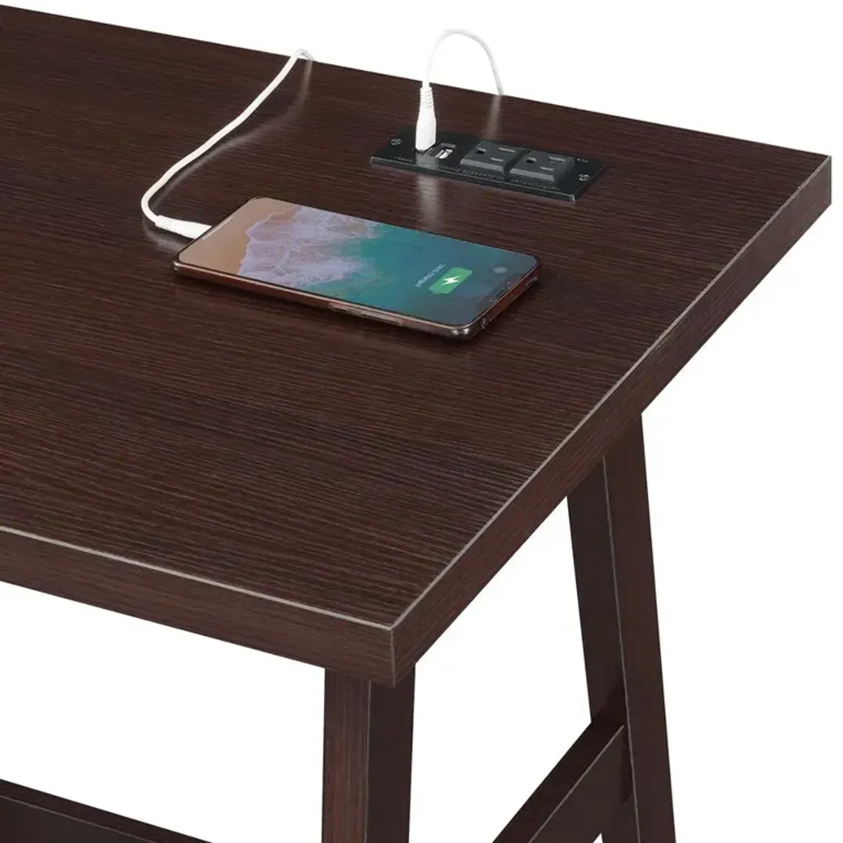 Convenience Concepts Designs2Go Trestle Desk with Charging Station, Espresso