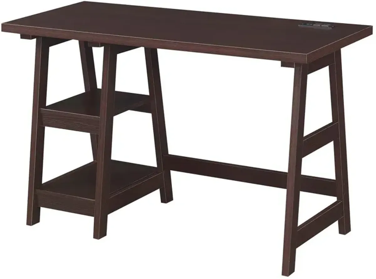 Convenience Concepts Designs2Go Trestle Desk with Charging Station, Espresso