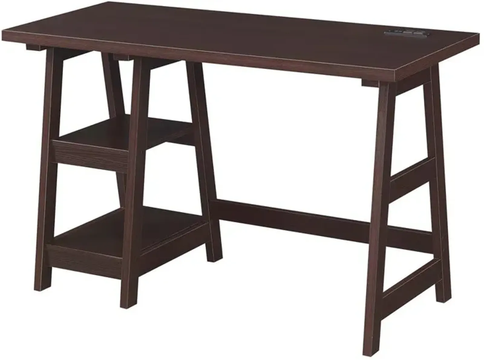 Convenience Concepts Designs2Go Trestle Desk with Charging Station, Espresso