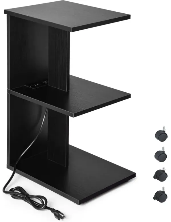 ZGREN End Table with Charging Station, Narrow Side Tables for Small Spaces USB Ports and Outlets Rolling Bedside Nightstand Sofa