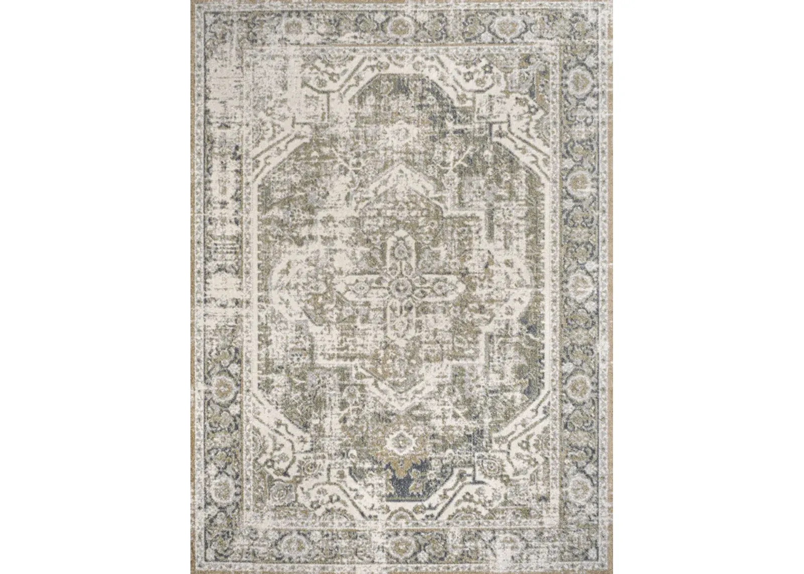 Keesha Bold Distressed Medallion Low-Pile Machine-Washable Blue/Cream. Area Rug