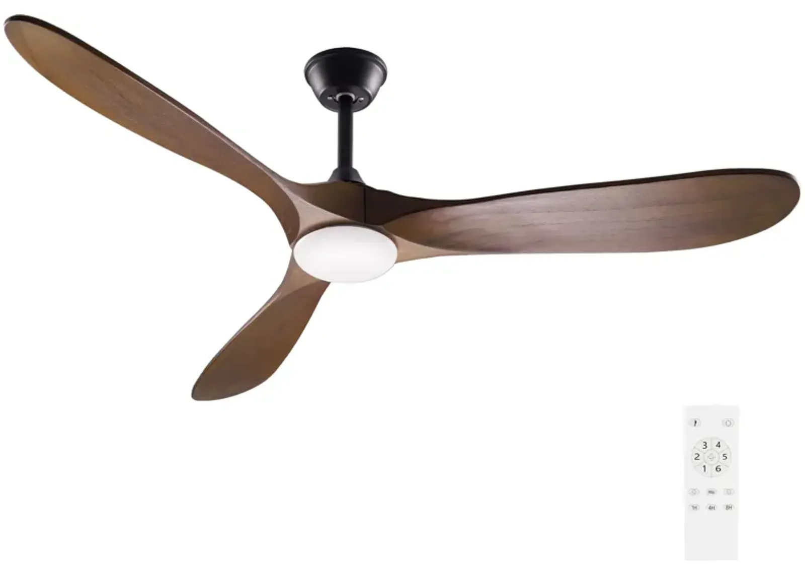 60 in. Integrated LED Indoor Brown Wood Ceiling Fan with Light Kit, 3 Wood Blades, Remote Control, 6-Speed Adjustable