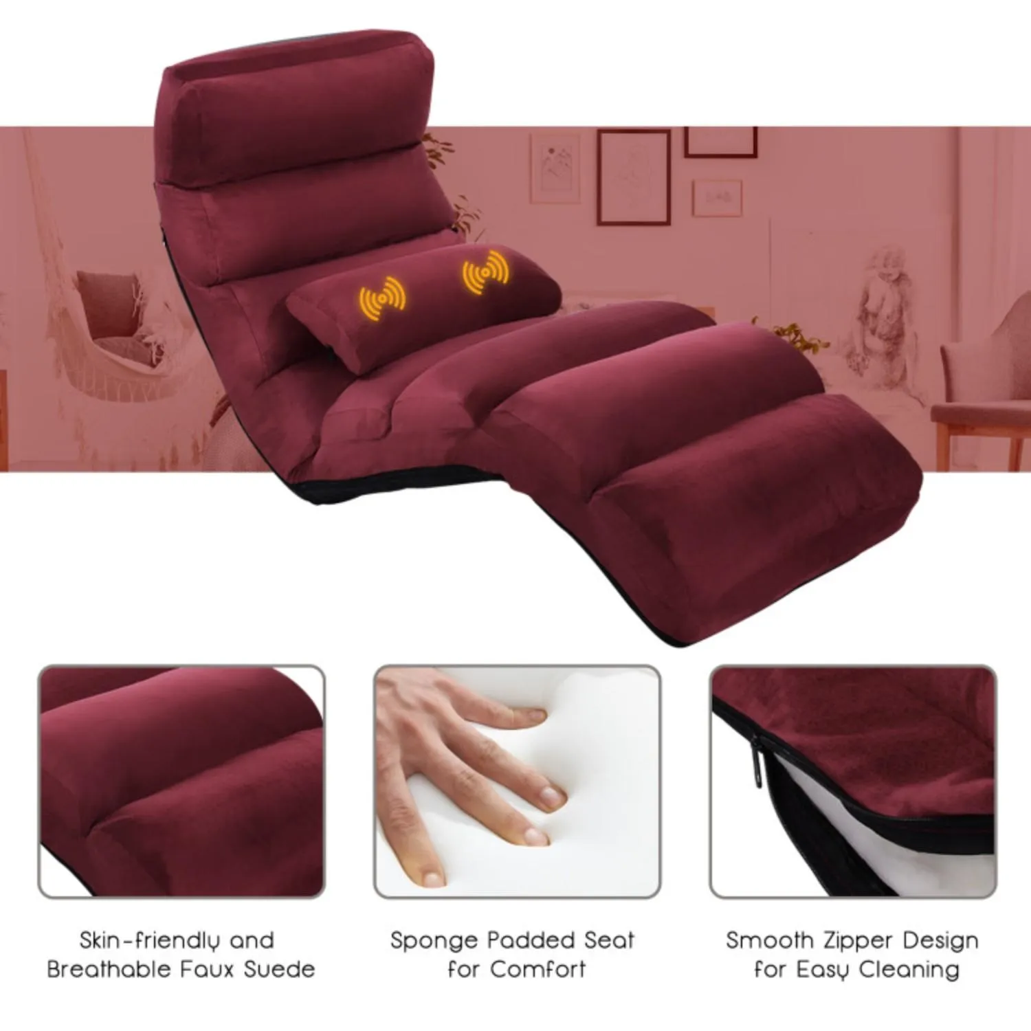 Hivvago Folding Lazy Sofa Chair Stylish Sofa Couch Beds Lounge Chair W/Pillow