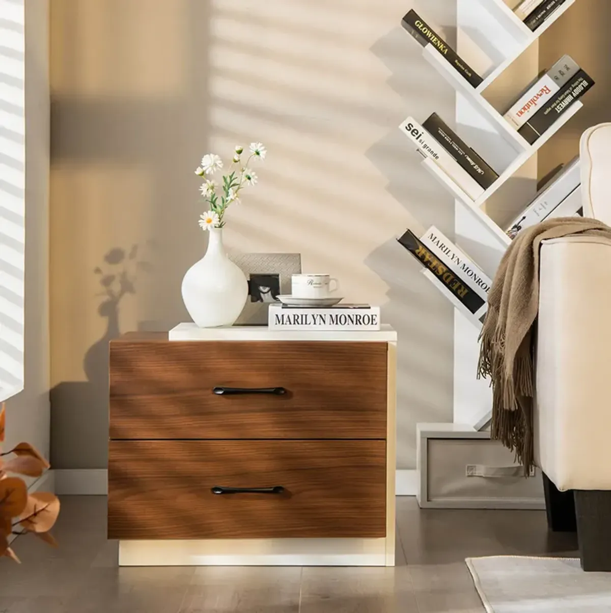 Modern Nightstand with 2 Drawers for Bedroom Living Room