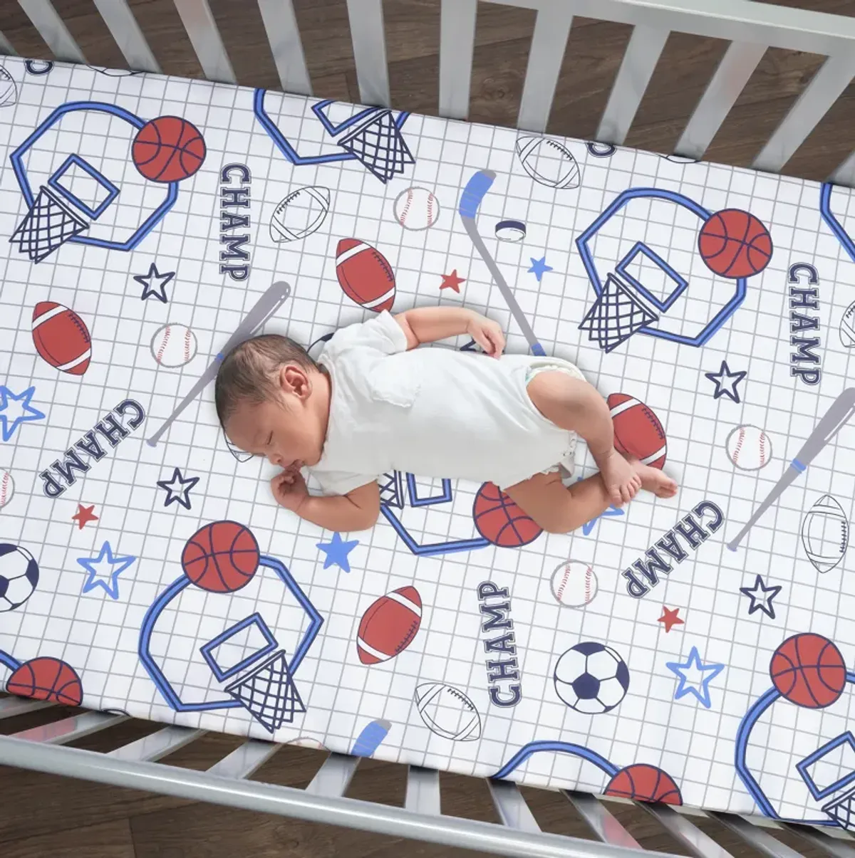 Lambs & Ivy Baby Sports 100% Cotton Fitted Crib Sheet - Football/Basketball