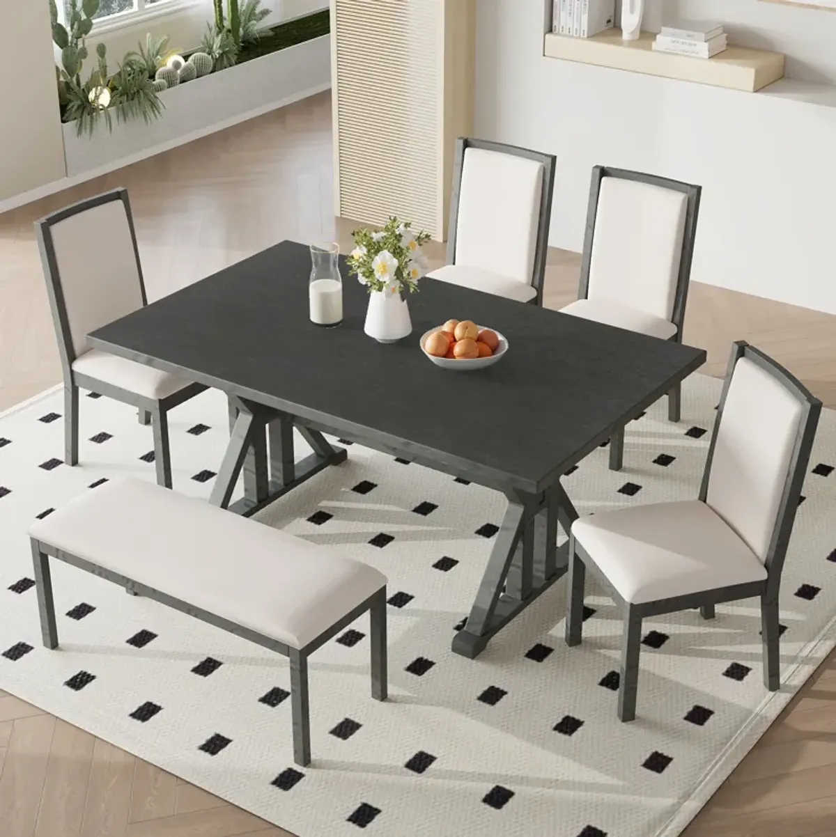 Merax Farmhouse Classical 6-Piece Dining Table Set