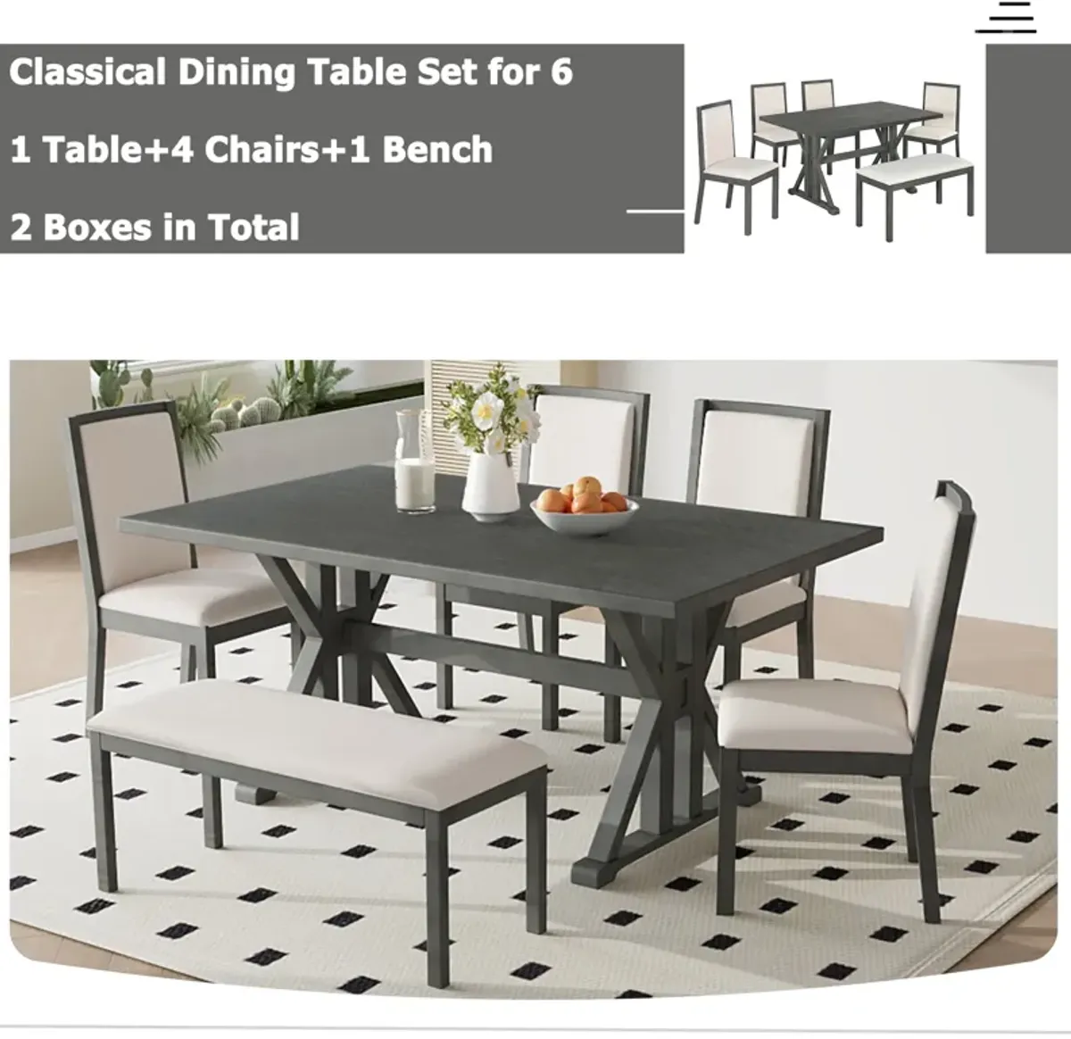 Merax Farmhouse Classical 6-Piece Dining Table Set