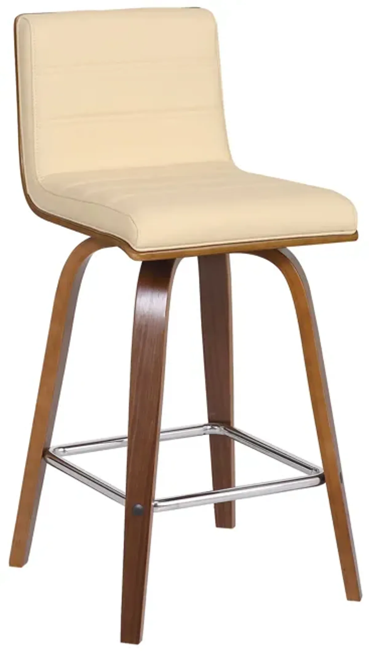 Vienna  Counter Height Swivel Cream Faux Leather and Walnut Wood Bar Stool