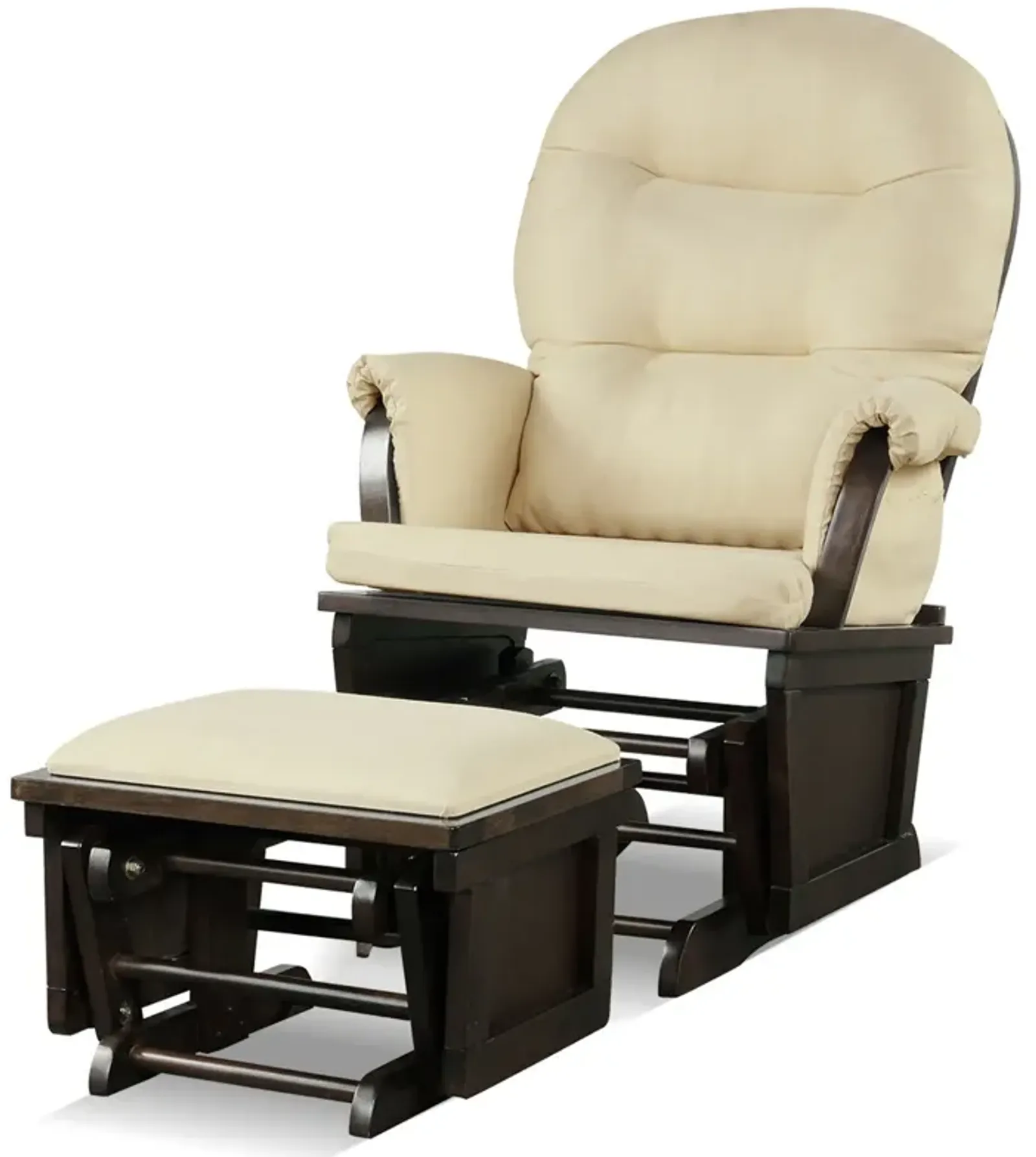 Wood Baby Glider and Ottoman Cushion Set with Padded Armrests for Nursing