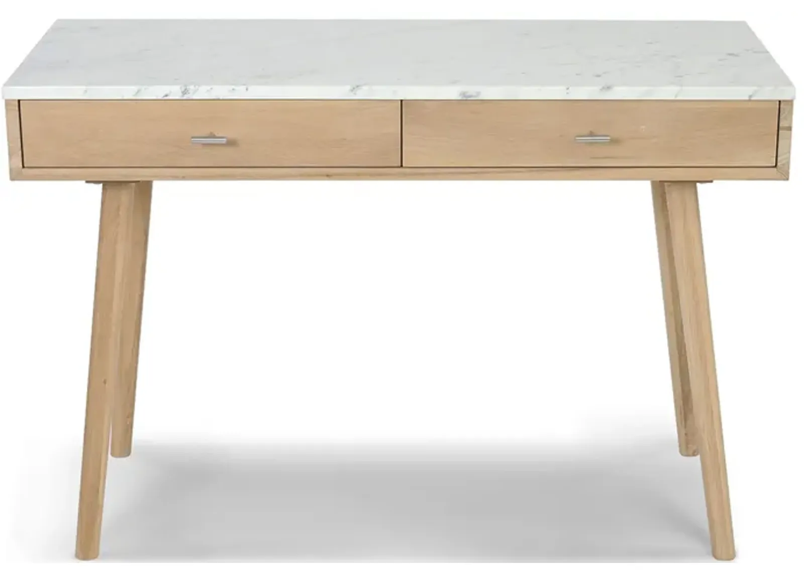 Viola 44" Rectangular Italian Carrara White Marble Writing Desk with Walnut Leg