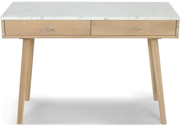 Viola 44"L x 18"W x 30"H Rectangular Italian Carrara White Marble Writing Desk with Legs