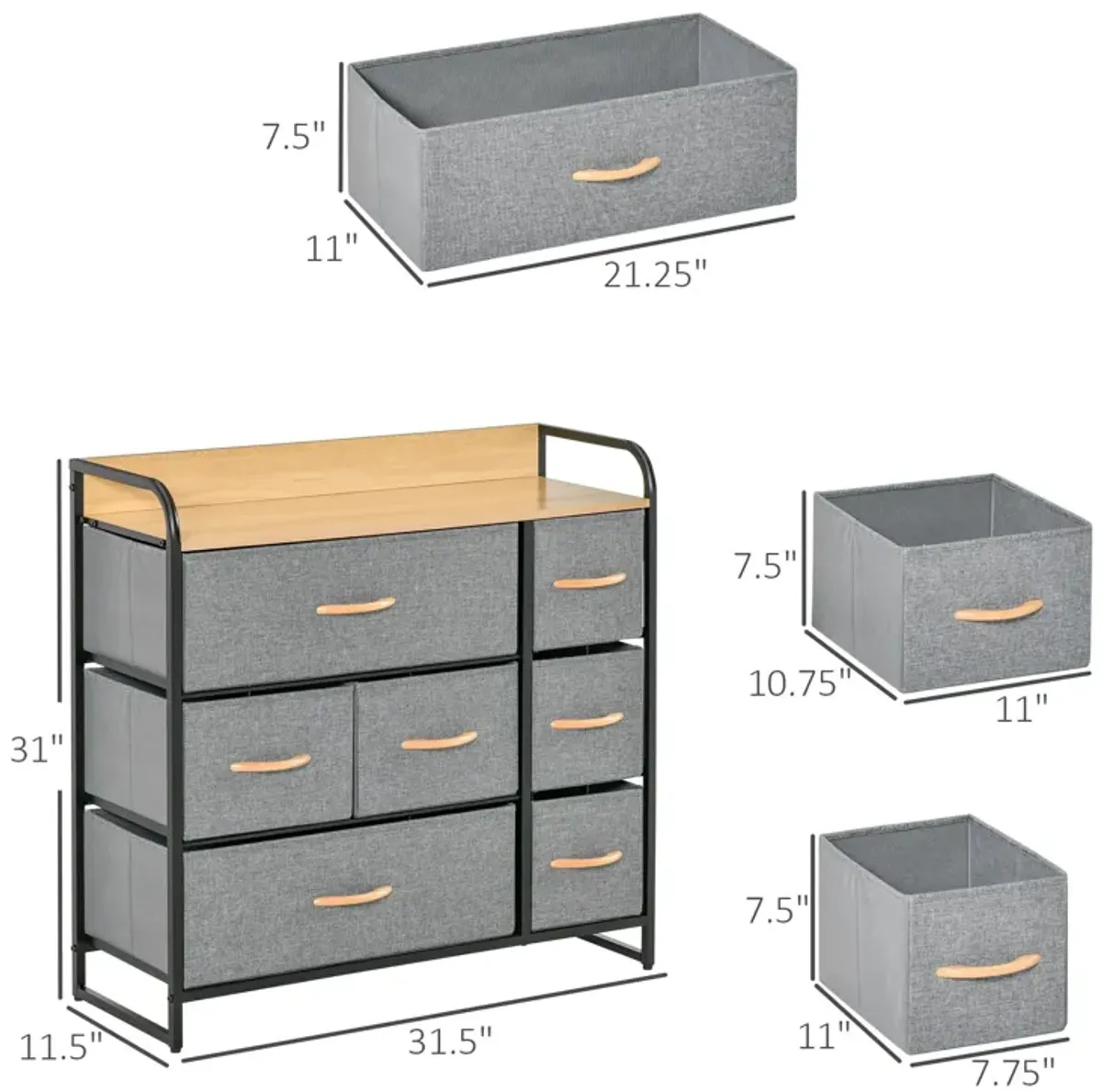 Light Gray Entryway Storage: 7-Drawer Fabric Chest with Steel Frame