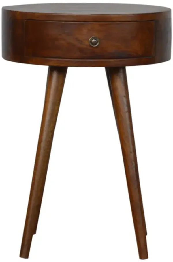 Solid Wood 1 Drawer Nordic Chestnut Circular Shaped Nightstand