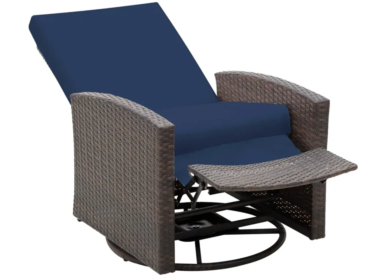 Navy Blue Outdoor Luxury: PE Resin Woven 360° Swivel Recliner