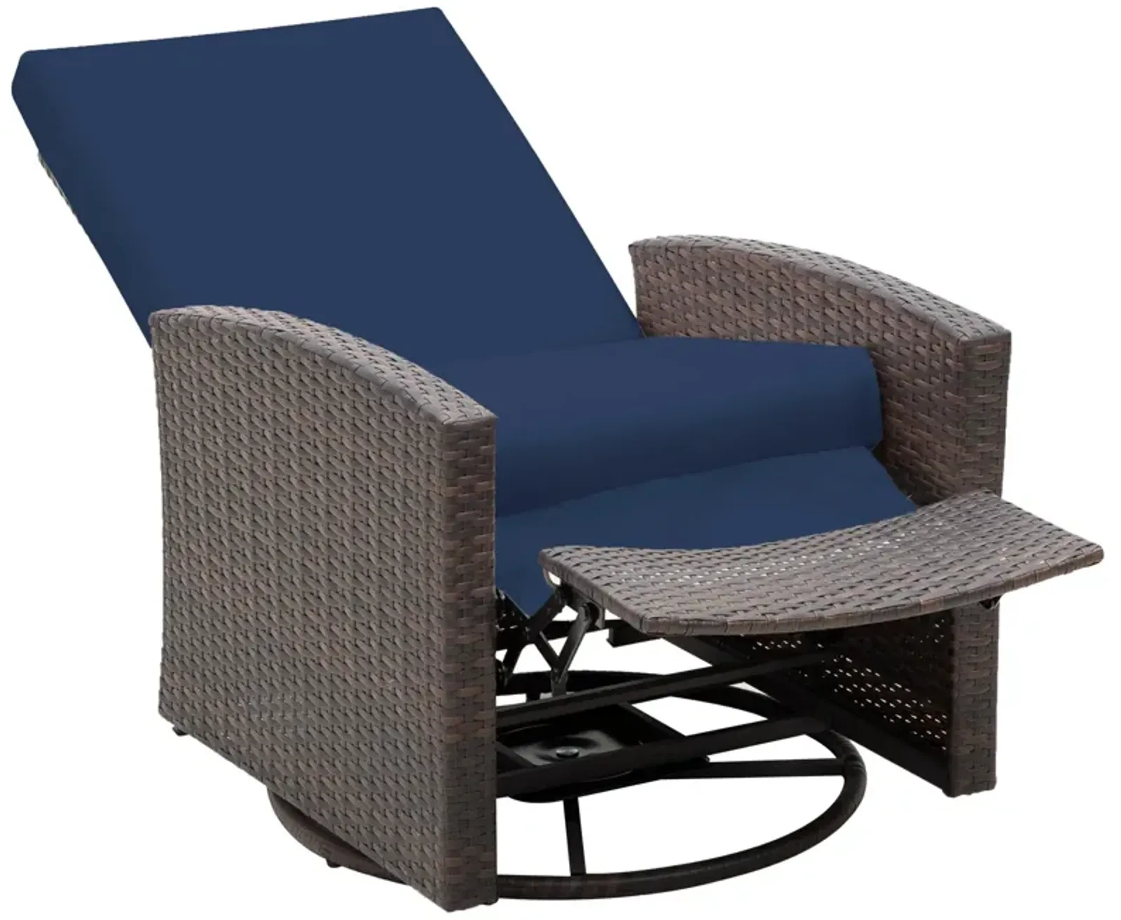 Navy Blue Outdoor Luxury: PE Resin Woven 360° Swivel Recliner