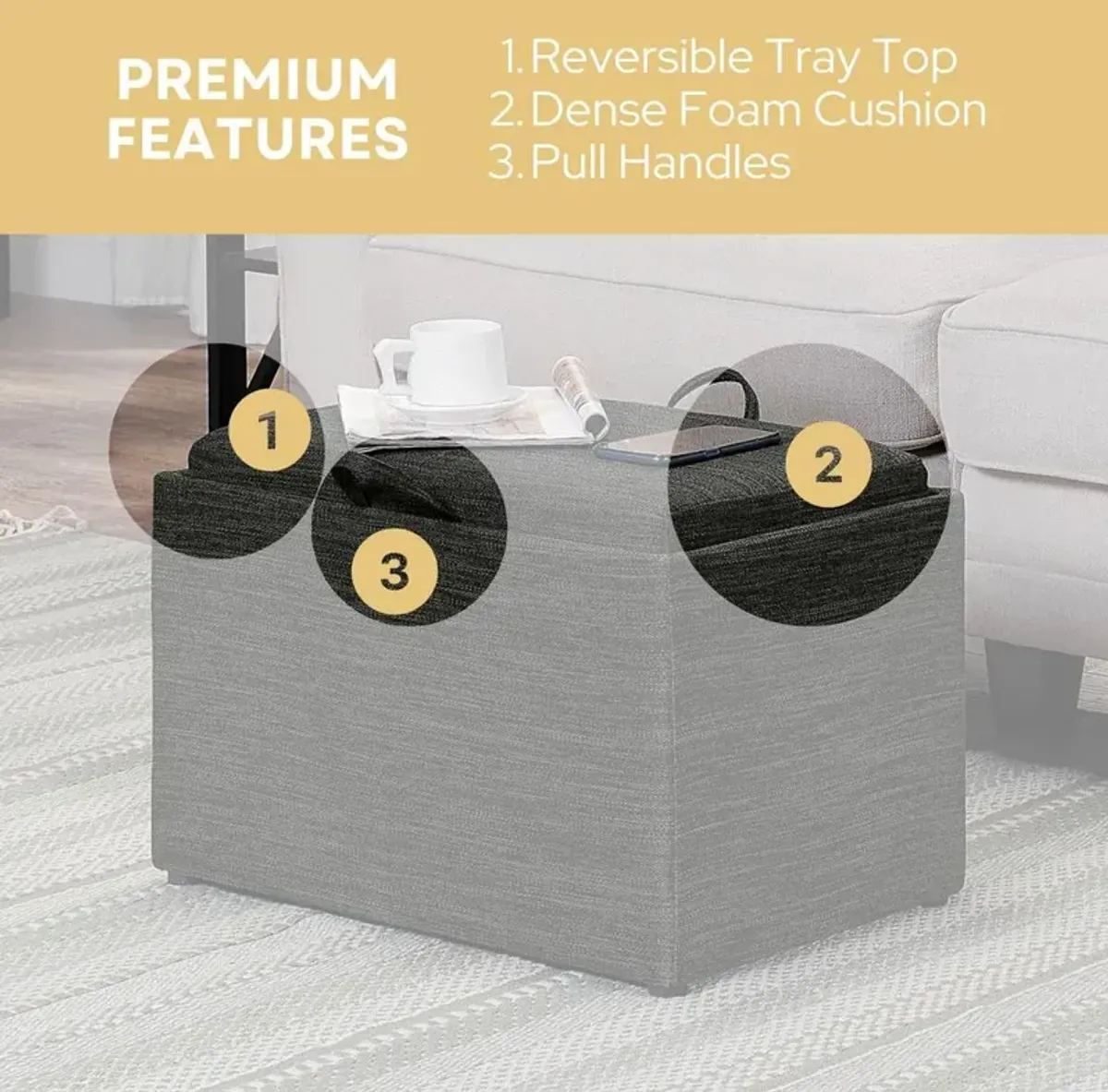 Convience Concept, Inc. Designs4Comfort Accent Storage Ottoman with Reversible Tray